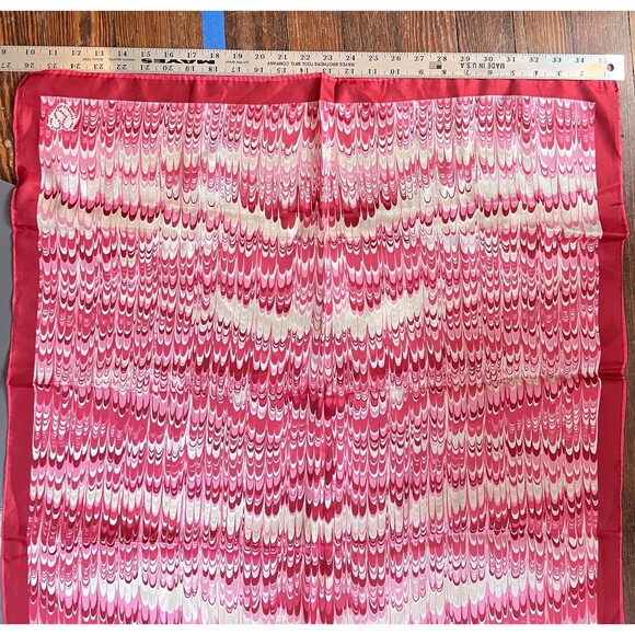 Vintage Ray Strauss Red Marbled Silk Scarf 27” Square Made in Japan - Picture 8 of 9